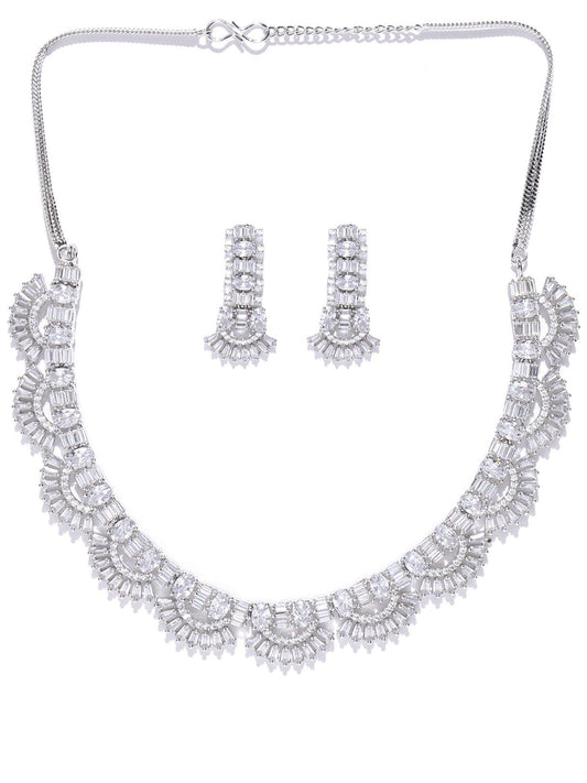 Priyaasi Women American Diamond Silver Plated Jewellery Set - Grab2buy
