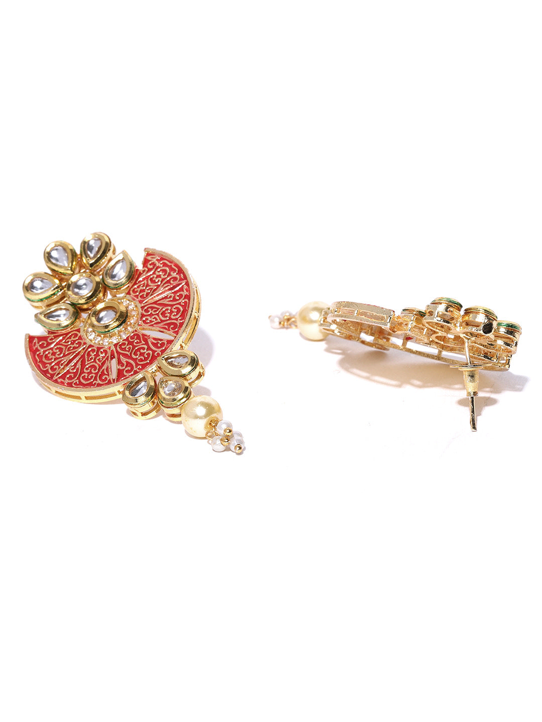 Priyaasi Women Red Beads Kundan Pearls Gold Plated Jewellery Set - Grab2buy