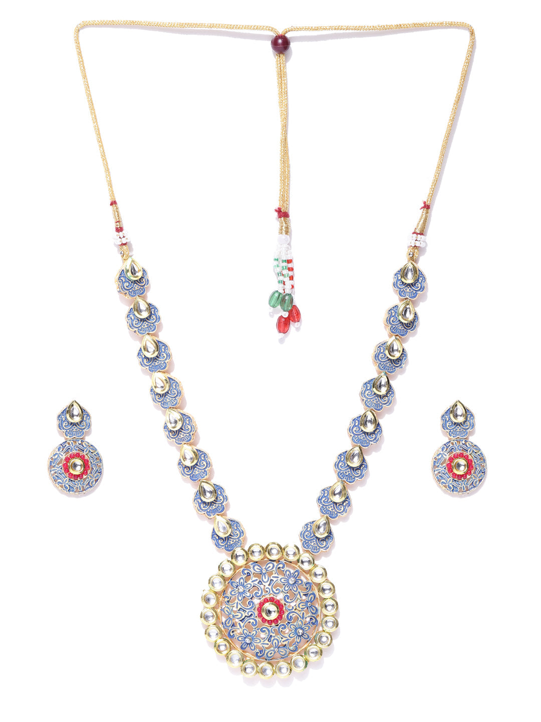 Priyaasi Women Blue Red Kundan Gold Plated Meenakari Jewellery Set - Grab2buy