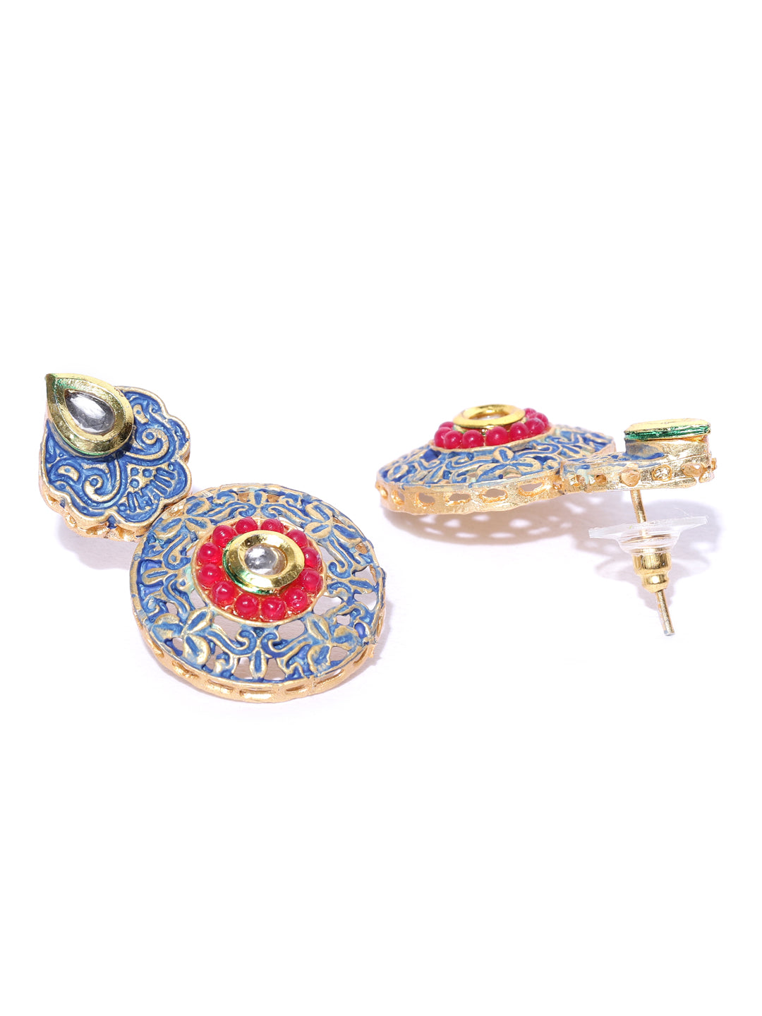 Priyaasi Women Blue Red Kundan Gold Plated Meenakari Jewellery Set - Grab2buy