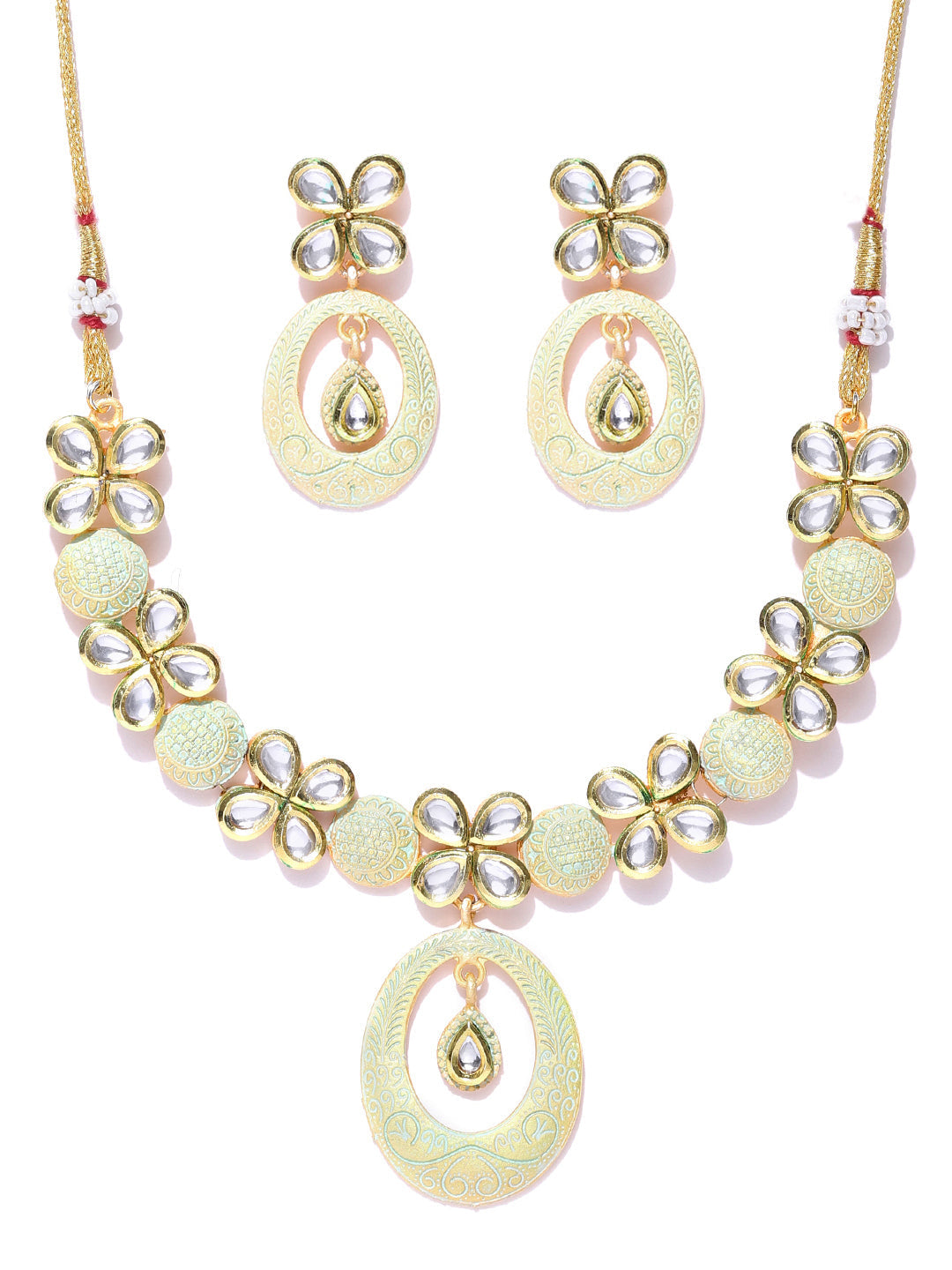 Priyaasi Women Sea Green Kundan Gold Plated Meenakari Jewellery Set - Grab2buy