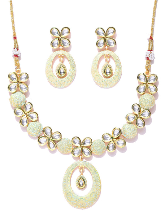Priyaasi Women Sea Green Kundan Gold Plated Meenakari Jewellery Set - Grab2buy