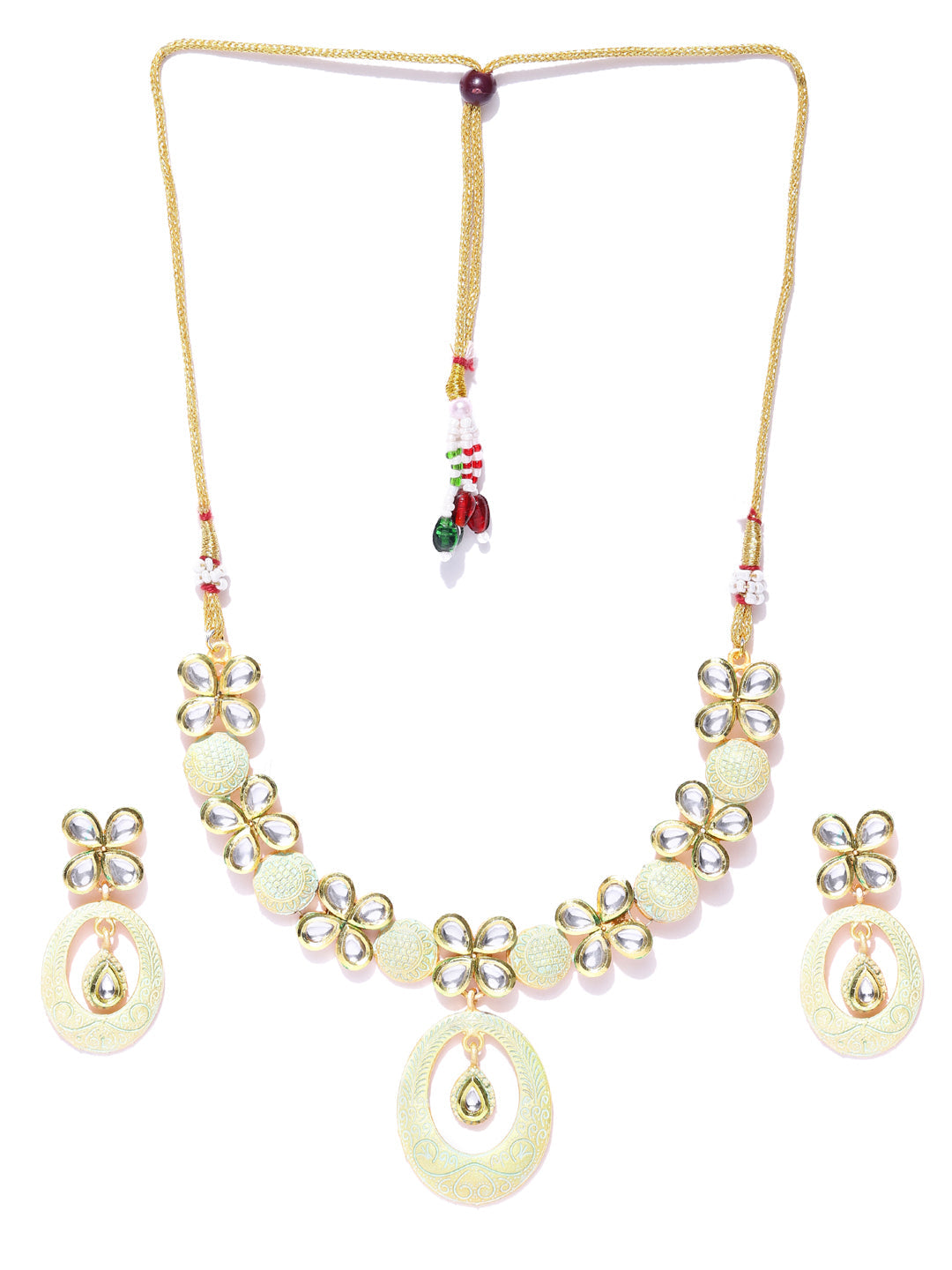 Priyaasi Women Sea Green Kundan Gold Plated Meenakari Jewellery Set - Grab2buy