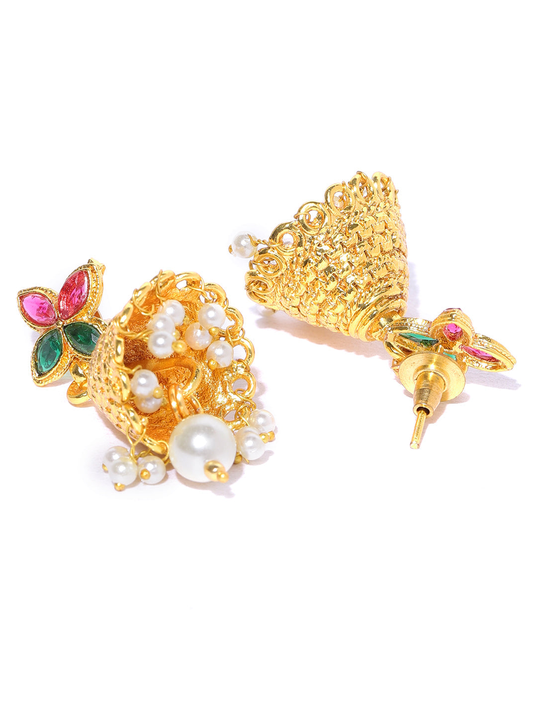 Priyaasi Women White Beads Ruby Emerlad Gold Plated Jewellery Set - Grab2buy