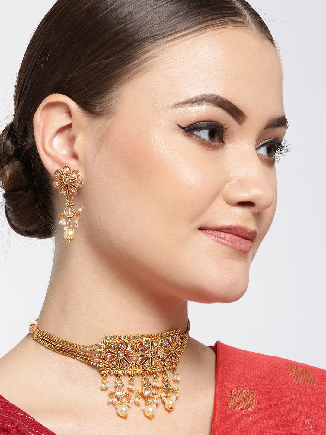 Priyaasi Women Kundan Pearls Beads Gold Plated Jewellery Set - Grab2buy