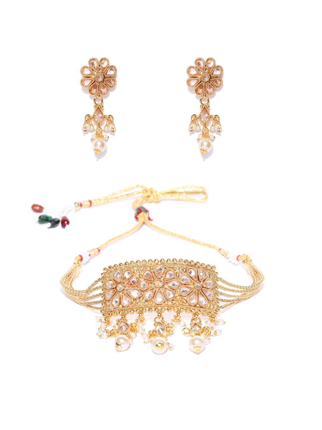 Priyaasi Women Kundan Pearls Beads Gold Plated Jewellery Set - Grab2buy