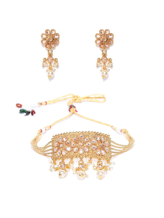 Priyaasi Women Kundan Pearls Beads Gold Plated Jewellery Set - Grab2buy
