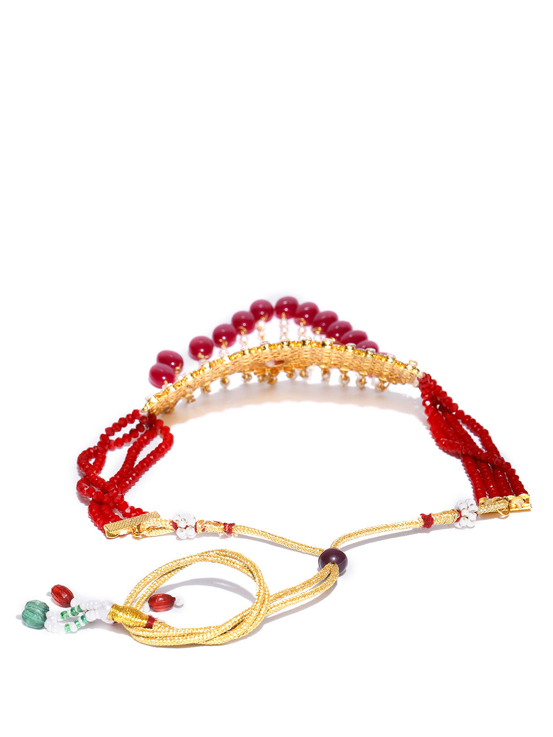 Priyaasi Women Red Beads Ruby Kundan Cubic Zirconia Gold Plated Jewellery Set - Grab2buy