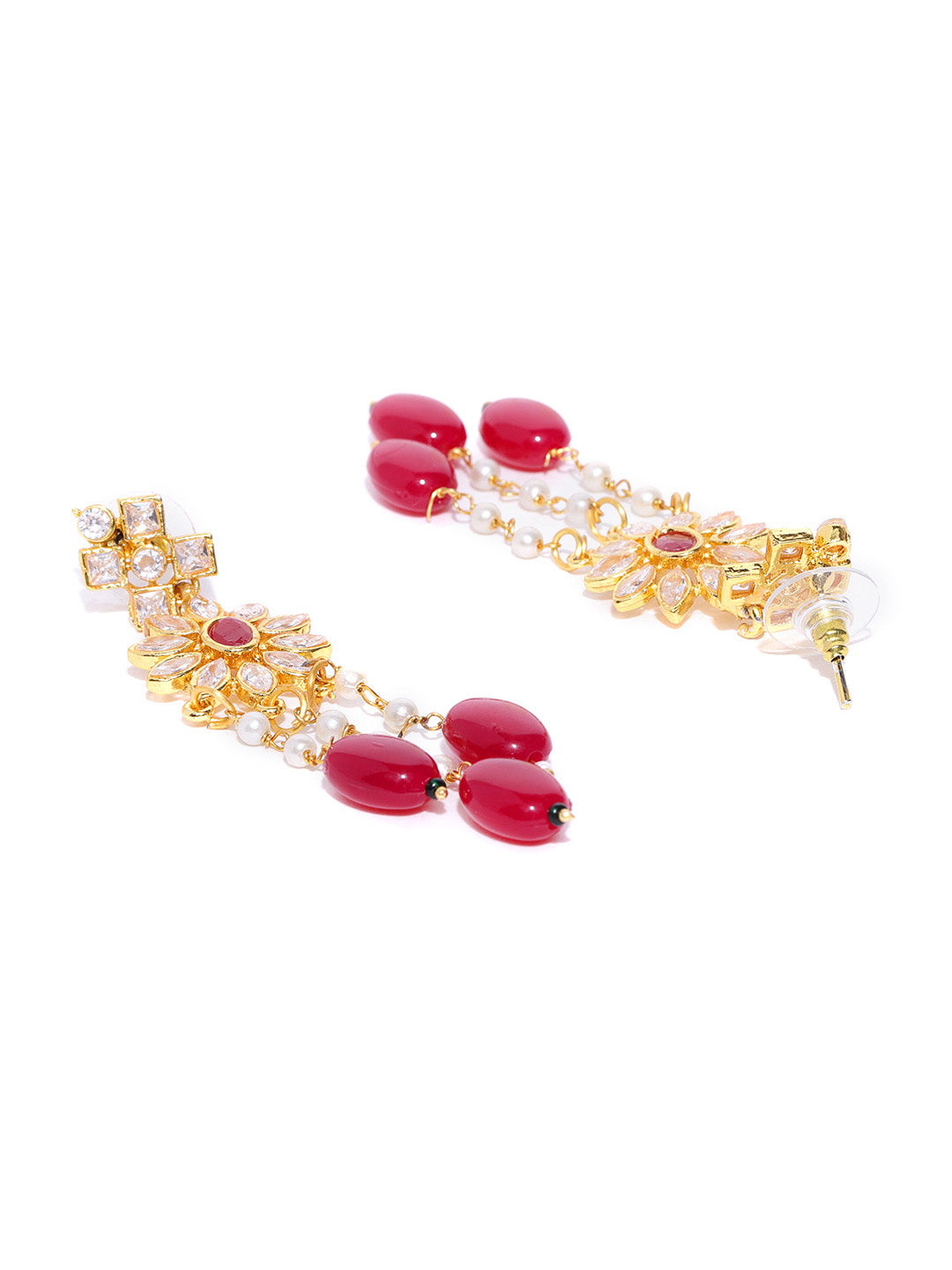 Priyaasi Women Red Beads Ruby Kundan Cubic Zirconia Gold Plated Jewellery Set - Grab2buy