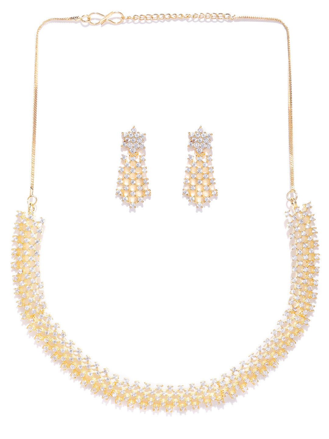 Priyaasi Women American Diamond Gold Plated Geometric Jewellery Set - Grab2buy