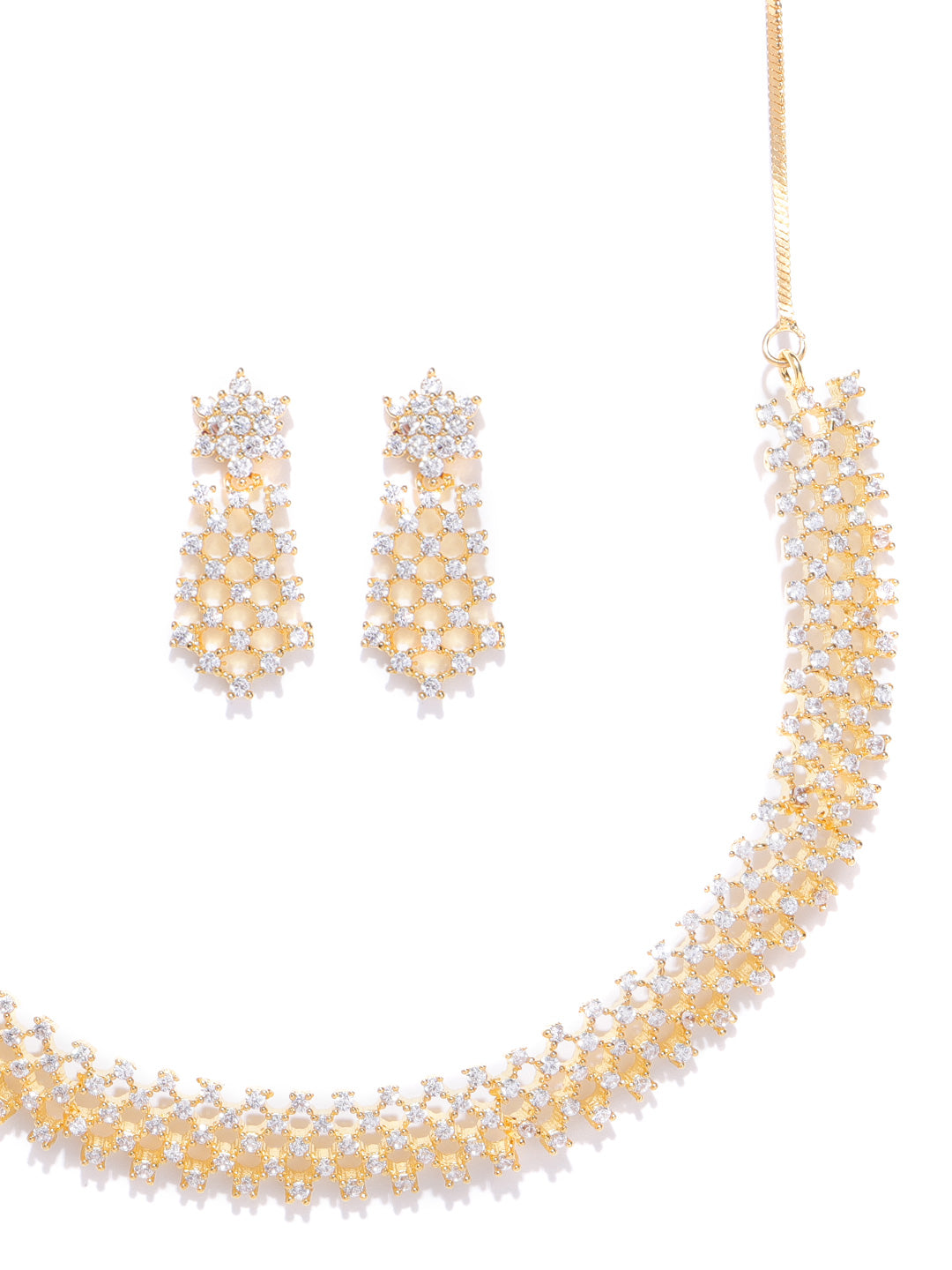 Priyaasi Women American Diamond Gold Plated Geometric Jewellery Set - Grab2buy