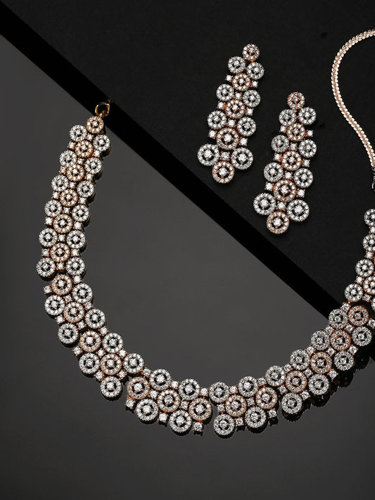 Priyaasi Women American Diamond Rose Gold Plated Geometric Jewellery Set - Grab2buy