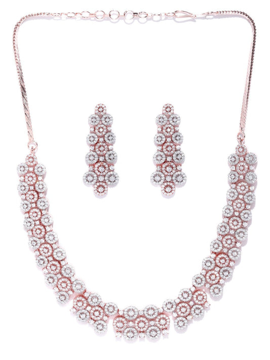 Priyaasi Women American Diamond Rose Gold Plated Geometric Jewellery Set - Grab2buy