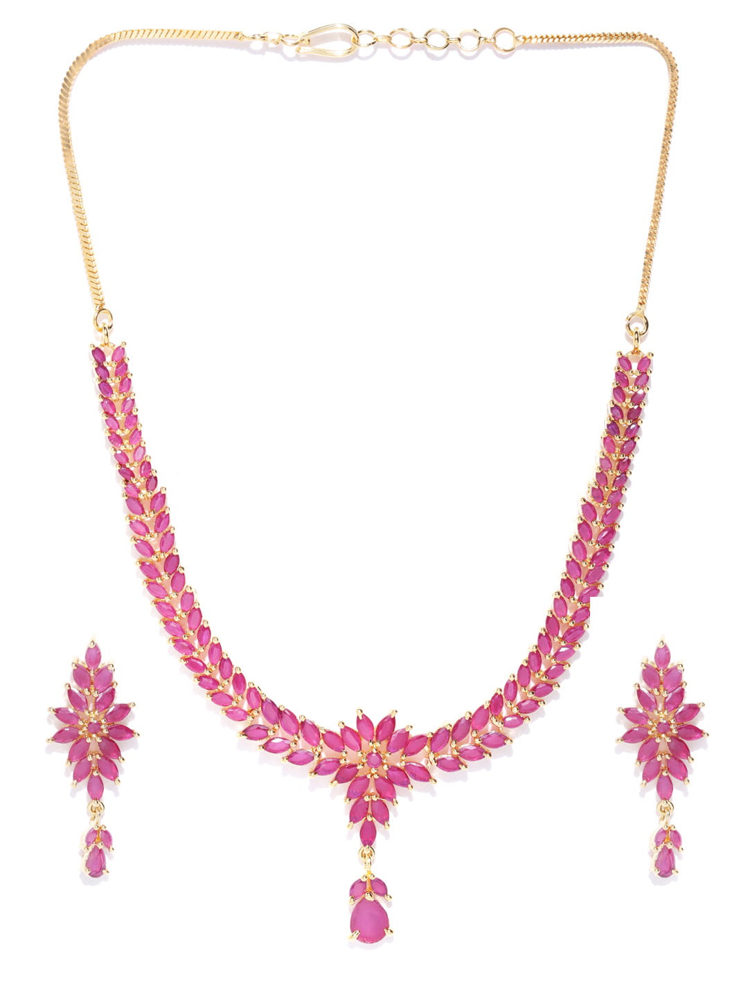 Priyaasi Women Pink Ruby Gold Plated Floral Jewellery Set - Grab2buy