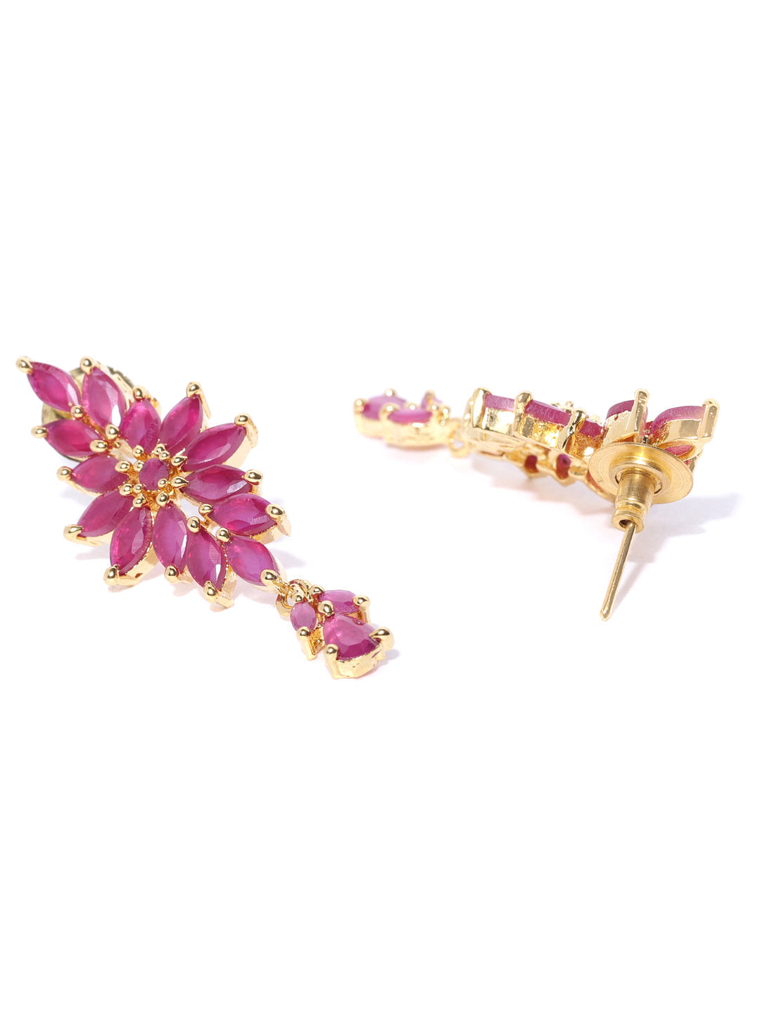 Priyaasi Women Pink Ruby Gold Plated Floral Jewellery Set - Grab2buy