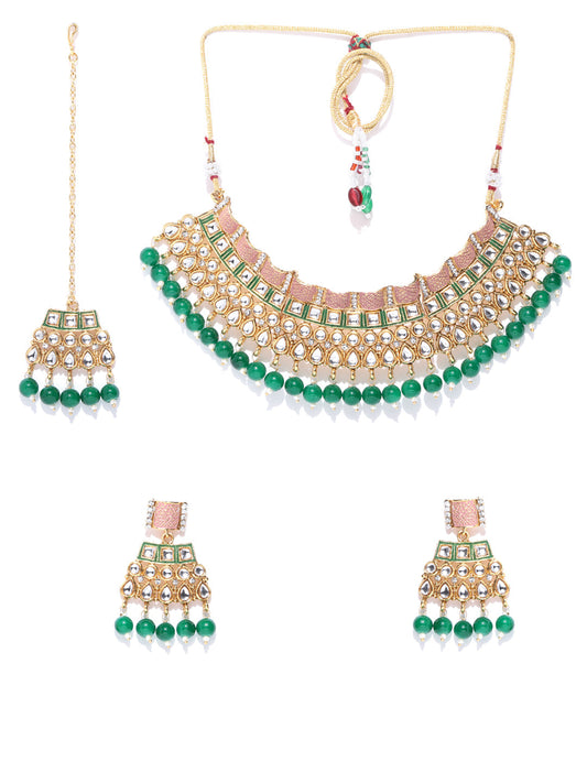 Priyaasi Women Emerald Kundan Gold Plated MaangTika Jewellery Set - Grab2buy