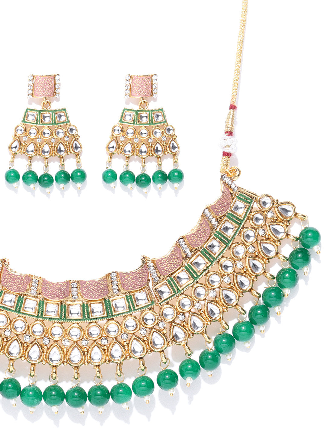 Priyaasi Women Emerald Kundan Gold Plated MaangTika Jewellery Set - Grab2buy