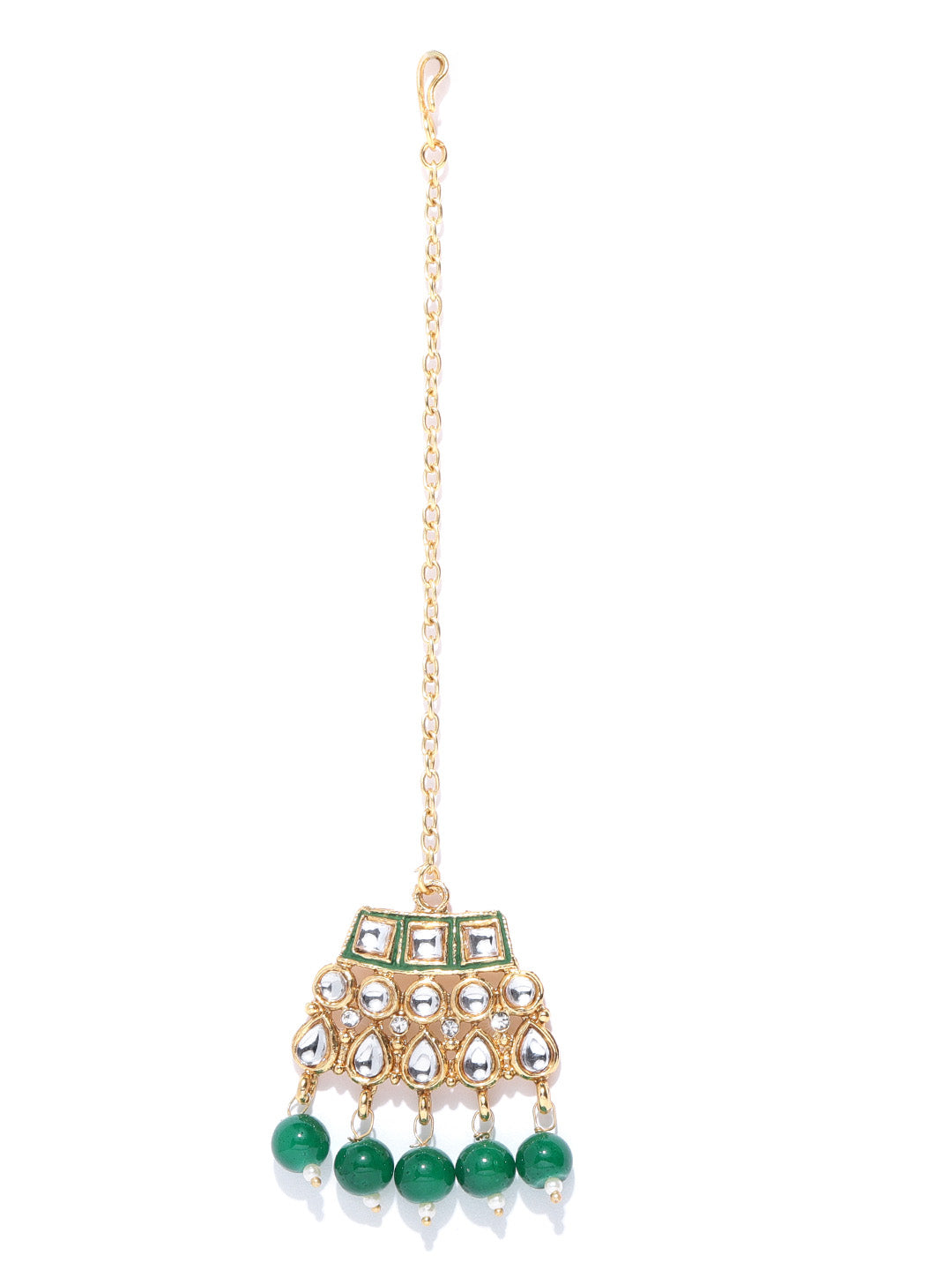 Priyaasi Women Emerald Kundan Gold Plated MaangTika Jewellery Set - Grab2buy