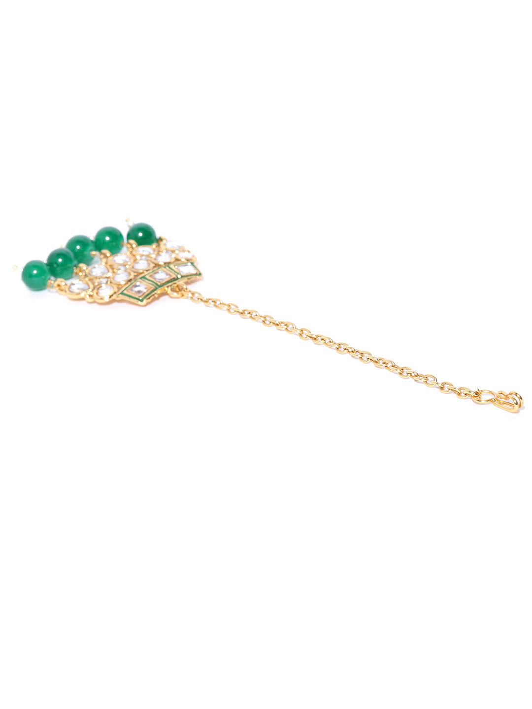 Priyaasi Women Emerald Kundan Gold Plated MaangTika Jewellery Set - Grab2buy