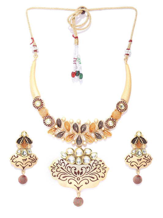 Priyaasi Women Kundan Gold Plated Floral Jewellery Set - Grab2buy