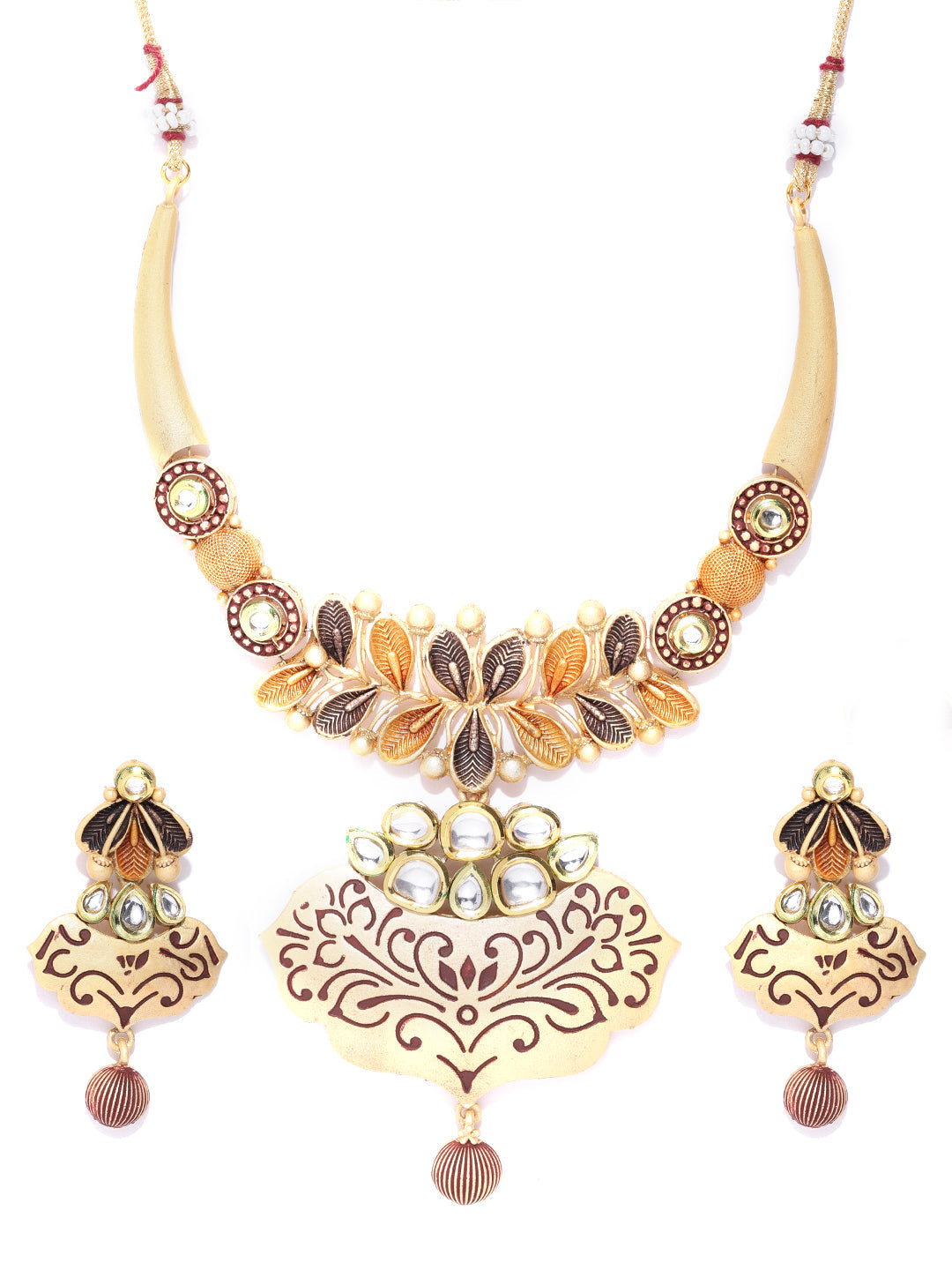 Priyaasi Women Kundan Gold Plated Floral Jewellery Set - Grab2buy