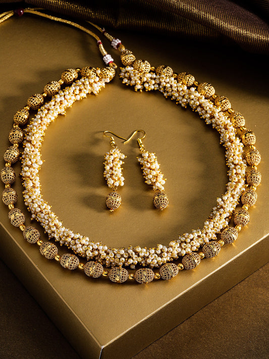 Priyaasi Women White Beads Gold Plated Jewellery Set - Grab2buy