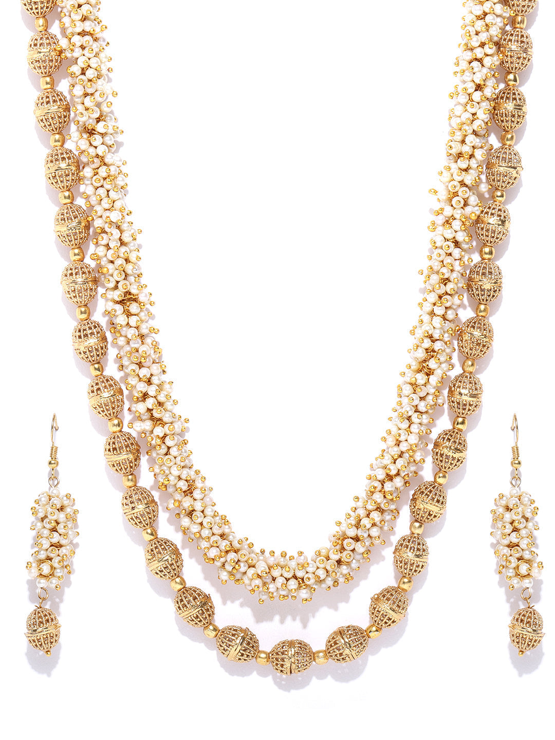 Priyaasi Women White Beads Gold Plated Jewellery Set - Grab2buy
