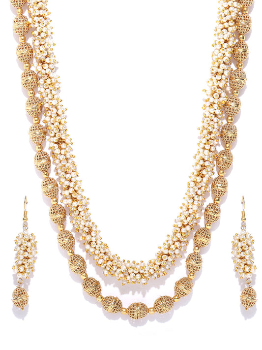 Priyaasi Women White Beads Gold Plated Jewellery Set - Grab2buy