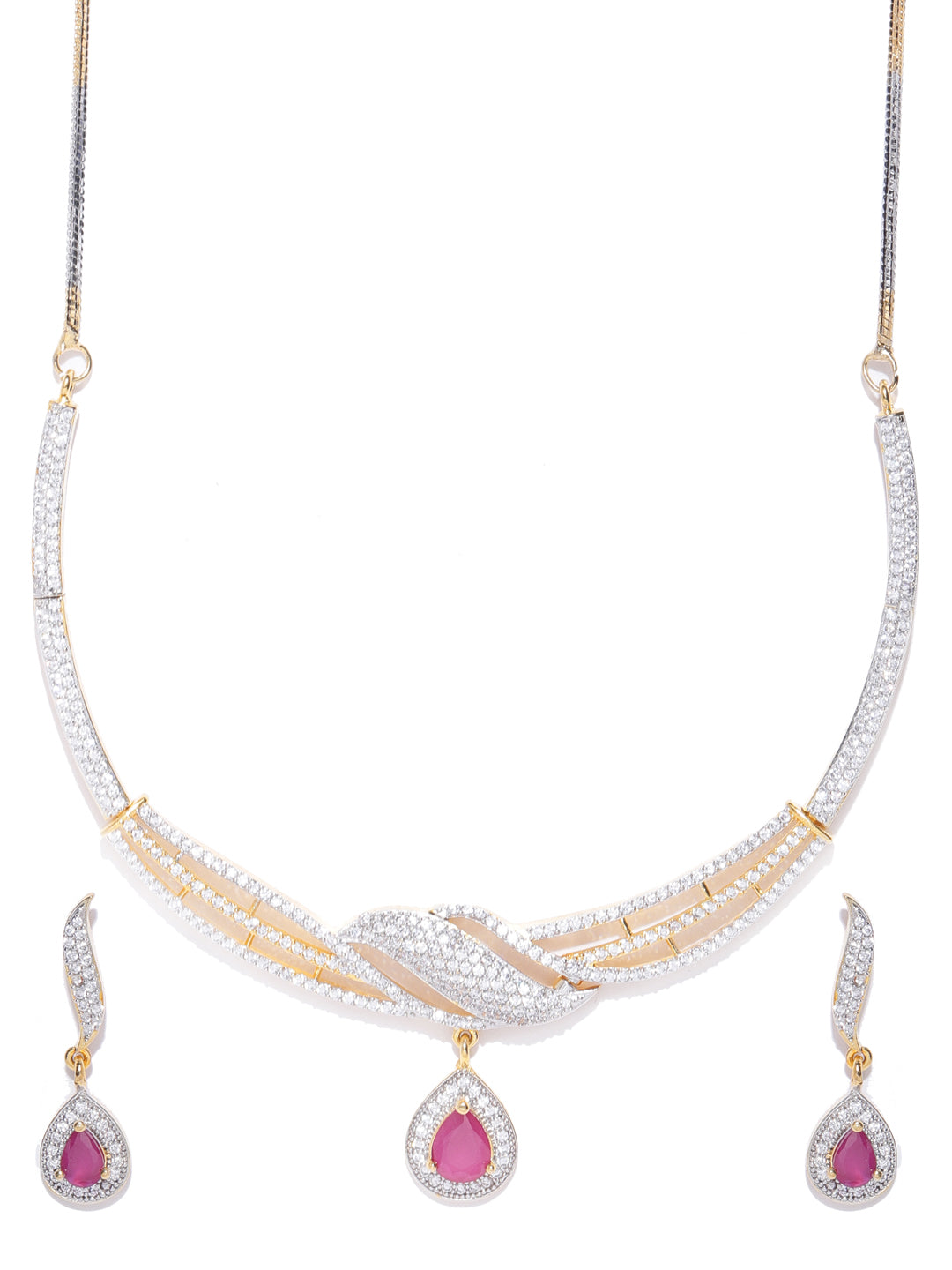 Priyaasi Women Ruby American Diamond Gold Plated Jewellery Set - Grab2buy