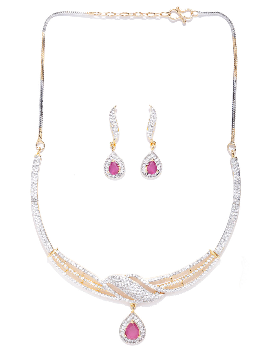 Priyaasi Women Ruby American Diamond Gold Plated Jewellery Set - Grab2buy