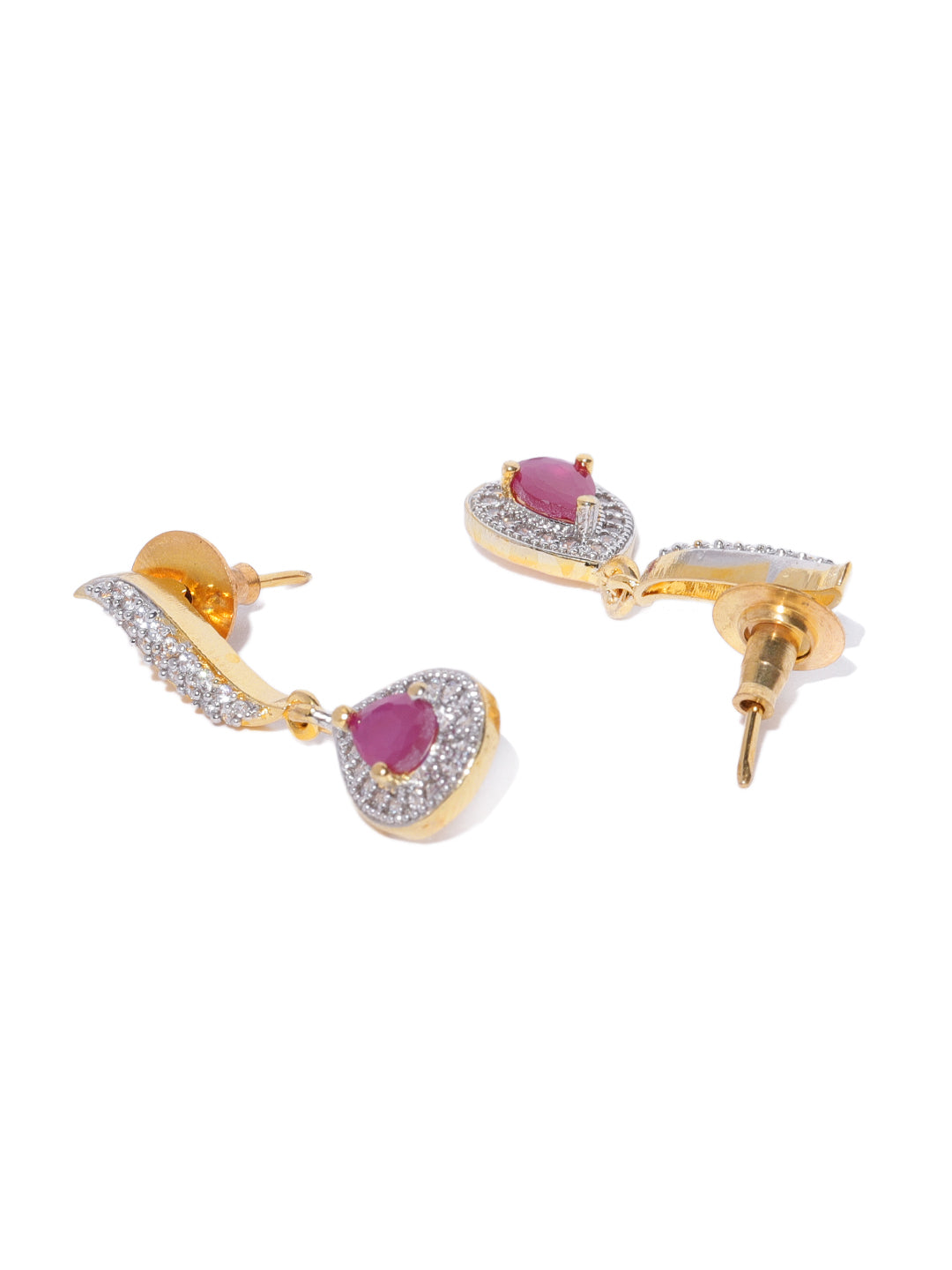 Priyaasi Women Ruby American Diamond Gold Plated Jewellery Set - Grab2buy