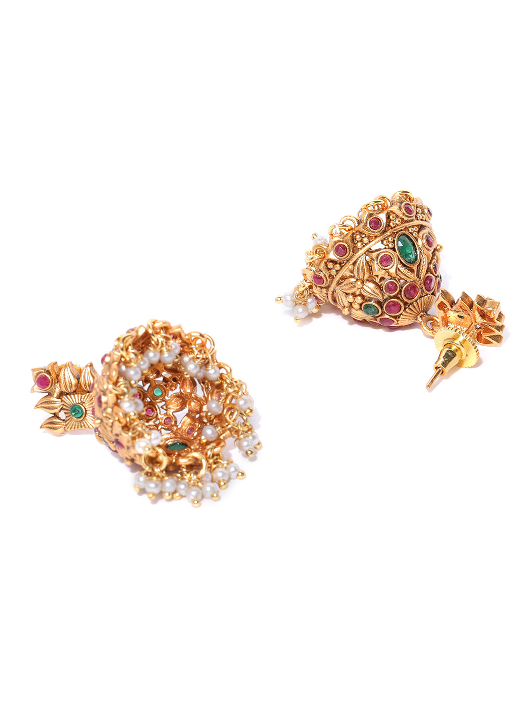 Priyaasi Women Kemp Stones Pearls Gold Plated Floral Jewellery Set - Grab2buy