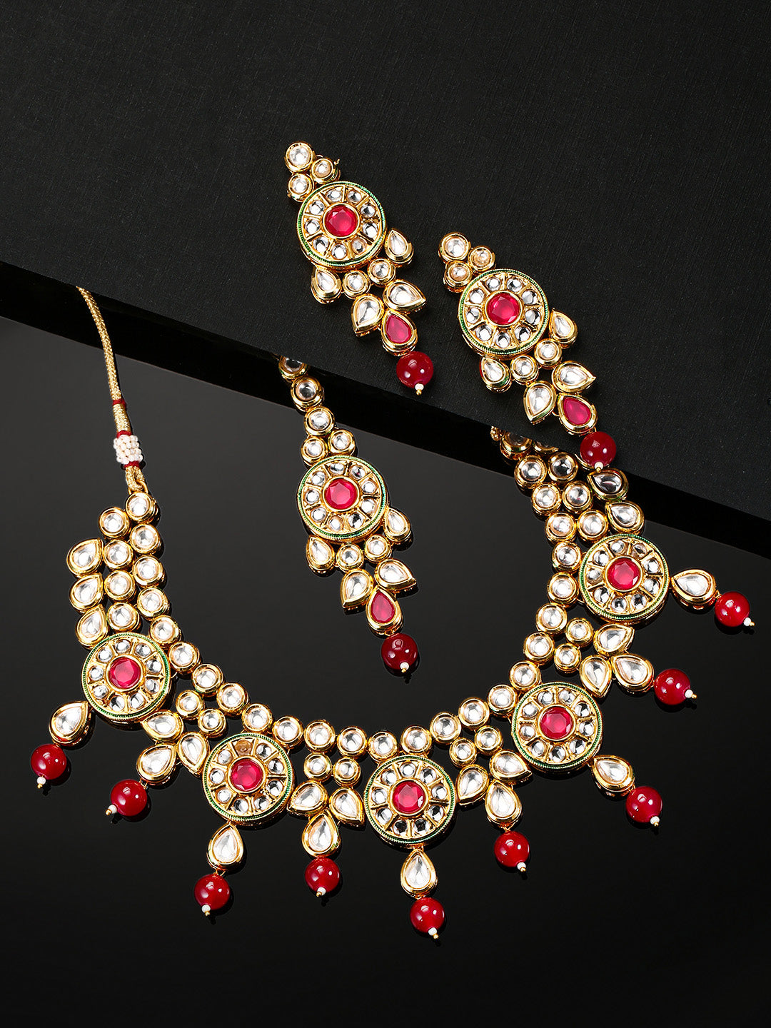 Priyaasi Women Ruby Kundan Gold Plated MaangTika Jewellery Set - Grab2buy