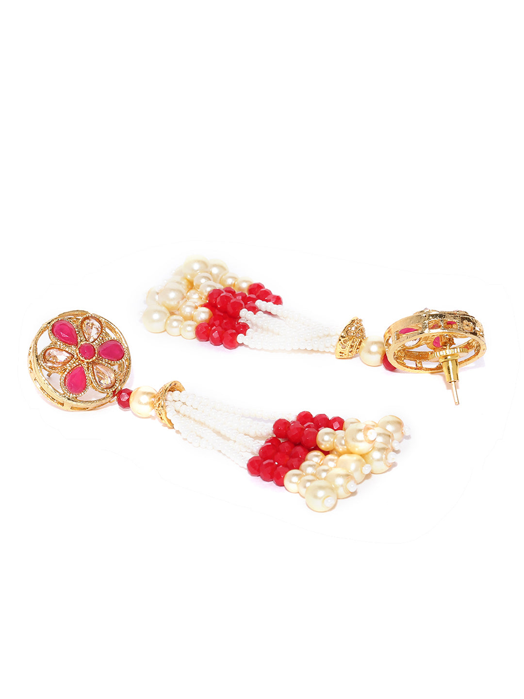 Priyaasi Women White Beads Ruby Pearls Gold Plated Ranihaar Jewellery Set - Grab2buy