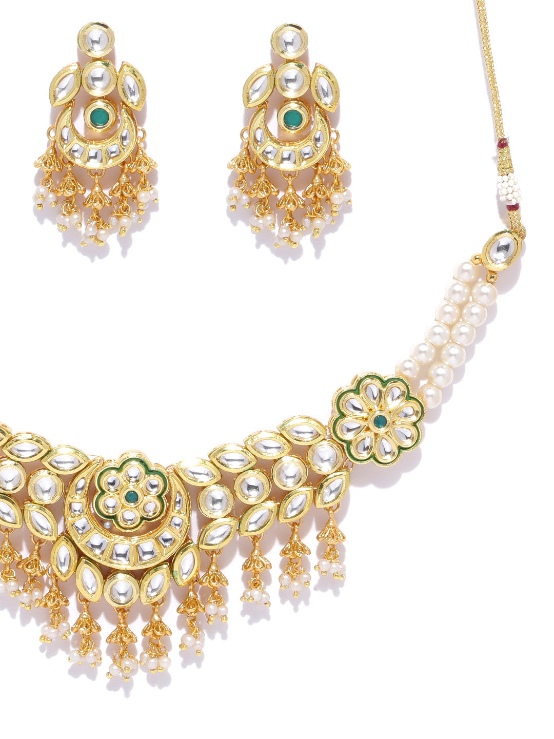Priyaasi Women Kundan Emerald Beads Gold Plated MaangTika Jewellery Set - Grab2buy