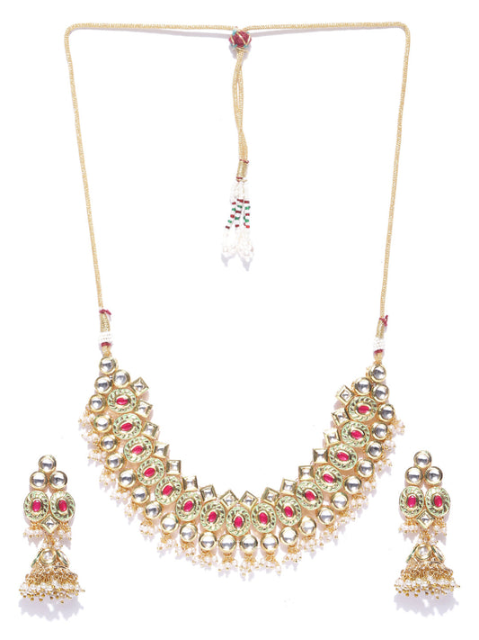 Priyaasi Women Gold-Plated Kundan And Ruby Studded Jewellery Set - Grab2buy