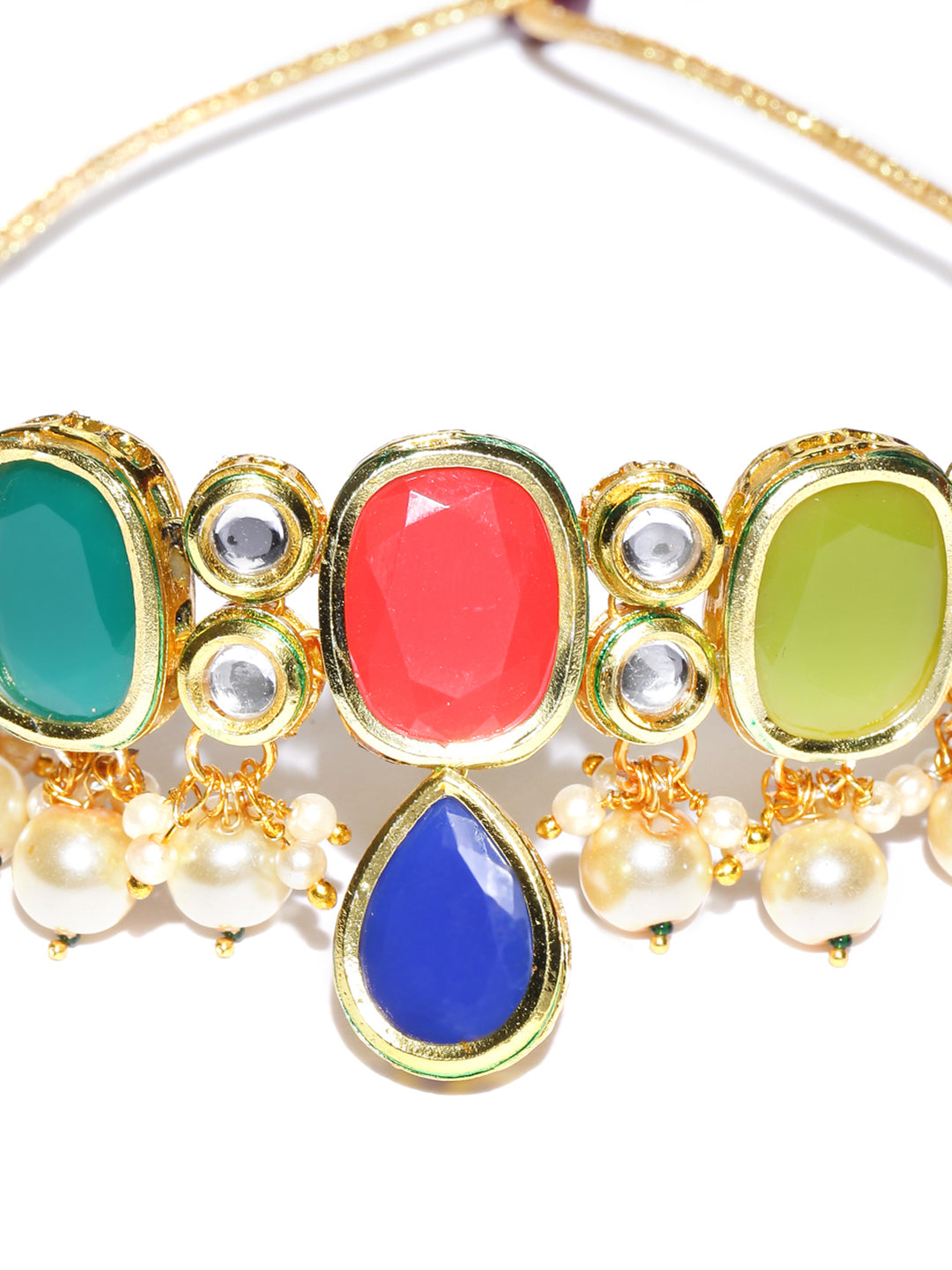 Priyaasi Women Multi-Color Stones Pearls Kundan Gold Plated Jewellery Set - Grab2buy