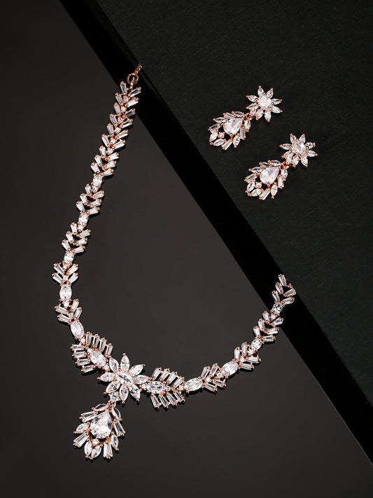 Priyaasi Women American Diamond Rose Gold Plated Jewellery Set - Grab2buy