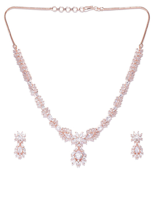 Priyaasi Women American Diamond Rose Gold Plated Jewellery Set - Grab2buy