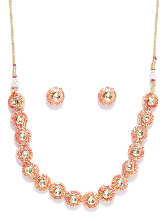 Priyaasi Women Orange Kundan Gold Plated Jewellery Set - Grab2buy