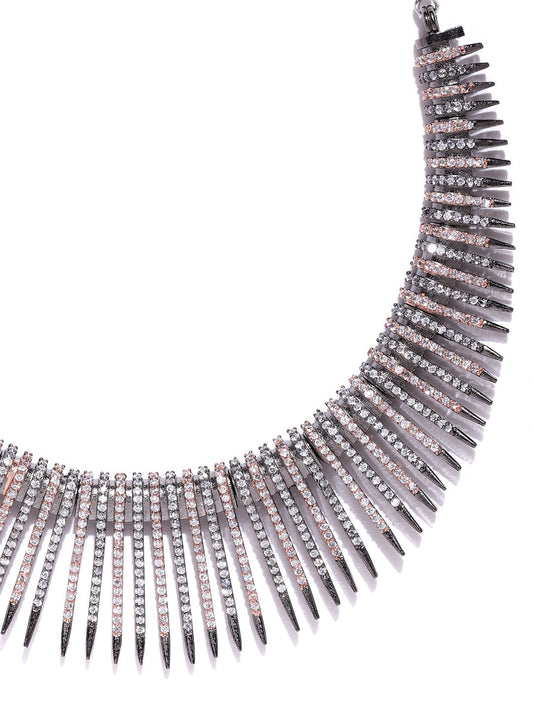 Priyaasi Women Black American Diamond Rhodium Plated Linear Jewellery Set - Grab2buy