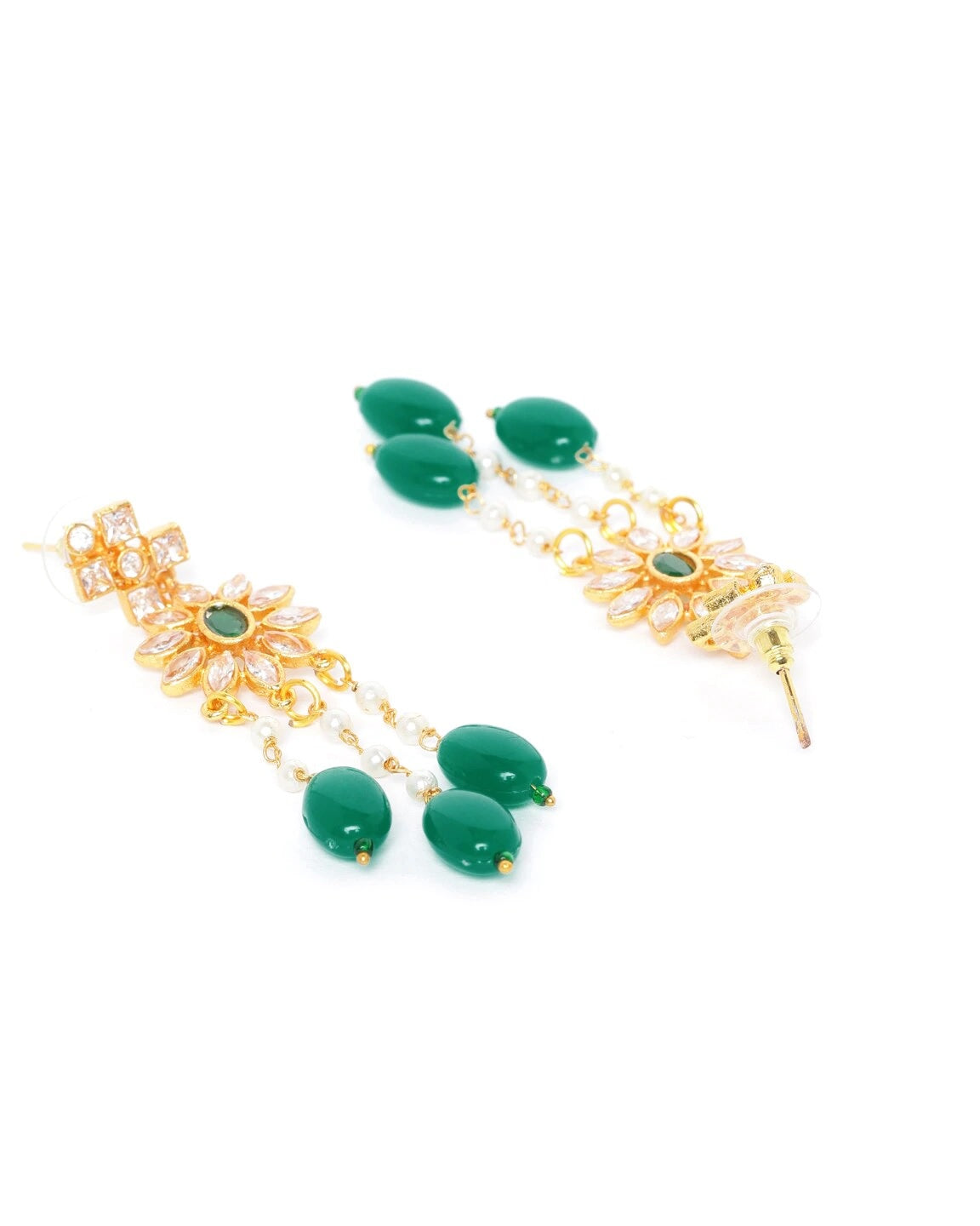 Priyaasi Women Green Beads Kundan Emerald Gold Plated Jewellery Set - Grab2buy