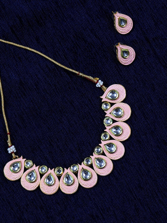 Priyaasi Women Pink Kundan Gold Plated Paisley Jewellery Set - Grab2buy