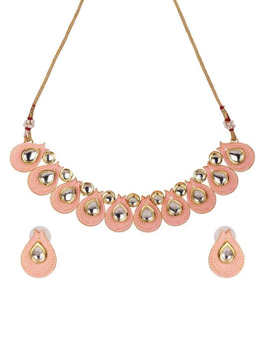 Priyaasi Women Pink Kundan Gold Plated Paisley Jewellery Set - Grab2buy