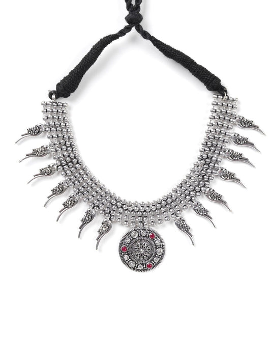 Priyaasi Women Ruby German Silver Oxidised Jewellery Set - Grab2buy