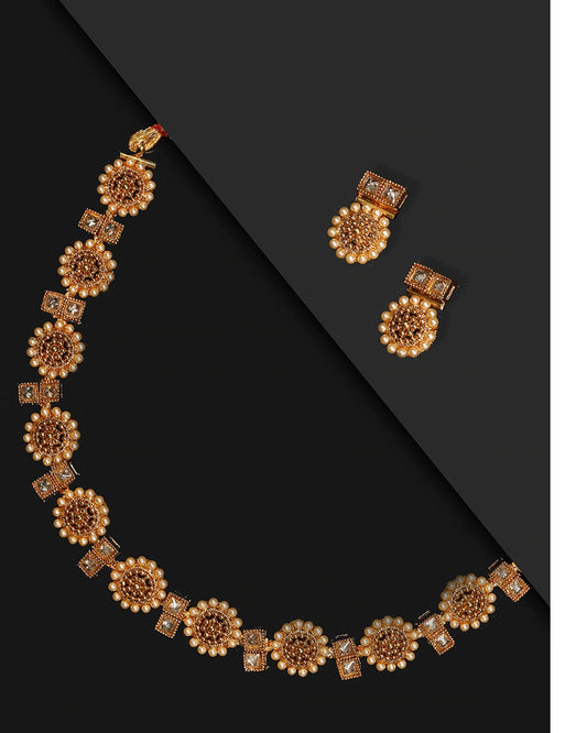 Priyaasi Women Stones Beads Gold Plated Floral Jewellery Set - Grab2buy