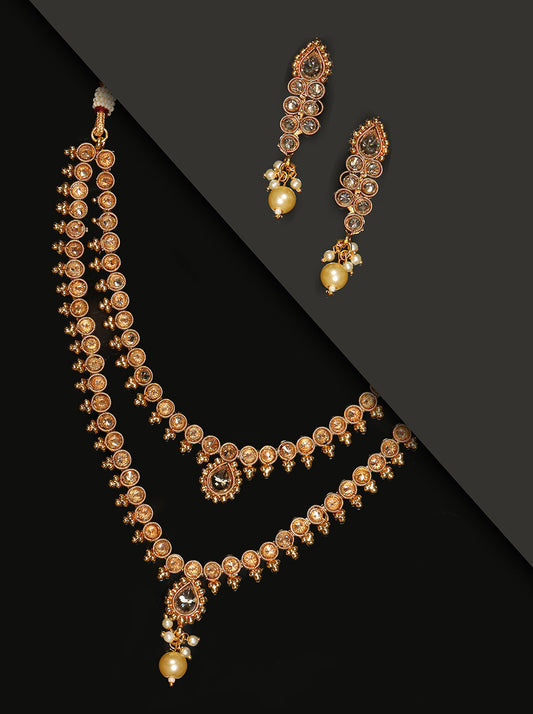 Priyaasi Women Kundan Pearls Beads Gold Plated Layered Jewellery Set - Grab2buy