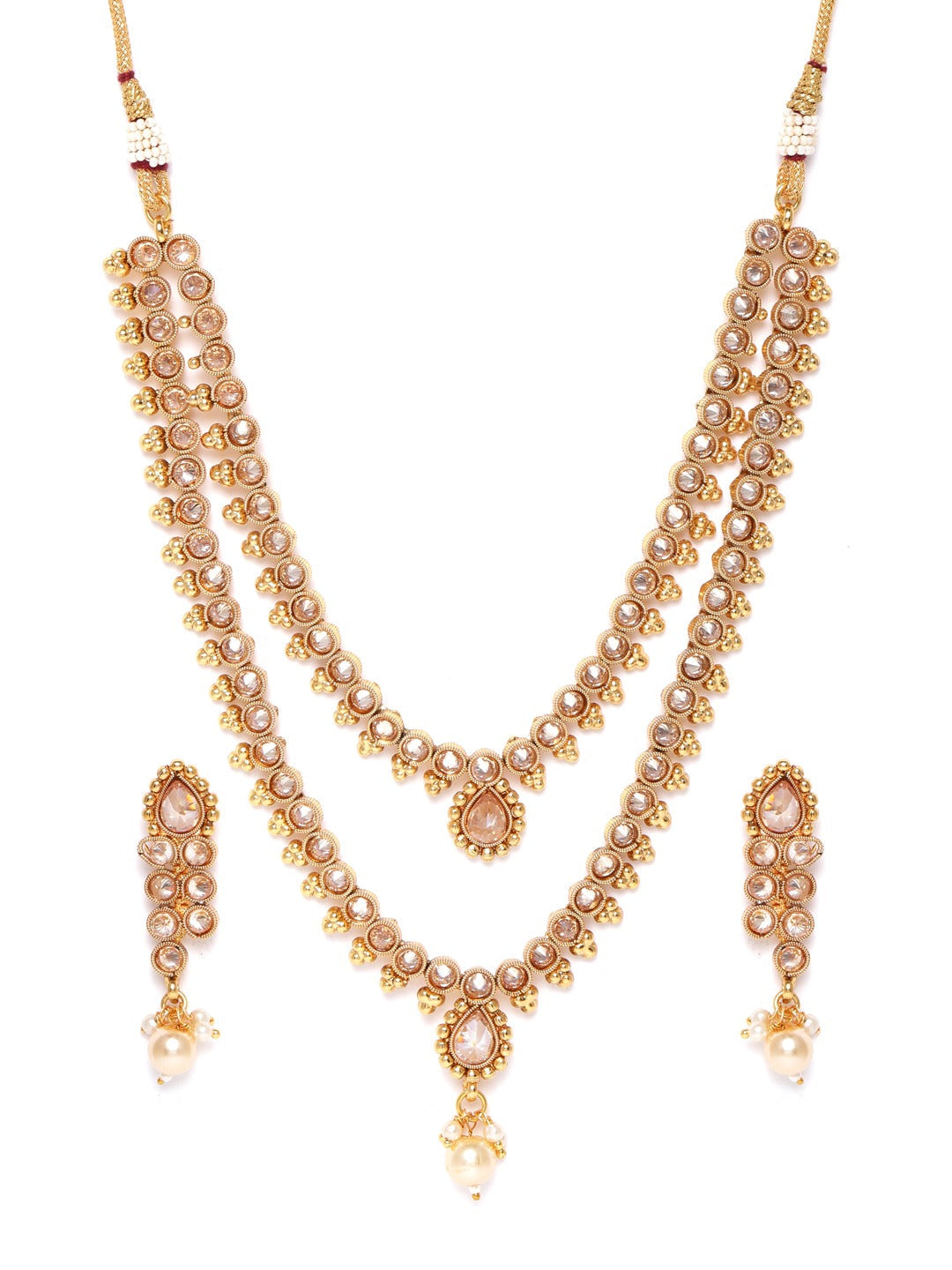 Priyaasi Women Kundan Pearls Beads Gold Plated Layered Jewellery Set - Grab2buy