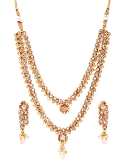 Priyaasi Women Kundan Pearls Beads Gold Plated Layered Jewellery Set - Grab2buy
