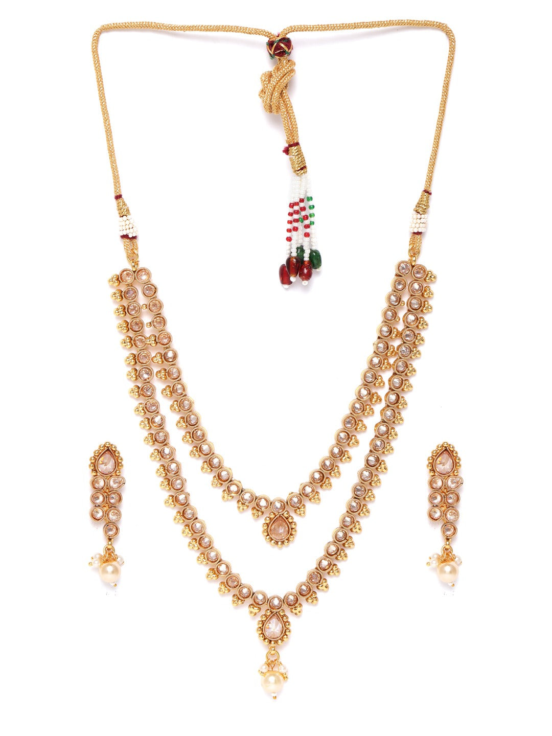 Priyaasi Women Kundan Pearls Beads Gold Plated Layered Jewellery Set - Grab2buy